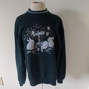 Green White Vintage Morning Sun Sweater Large